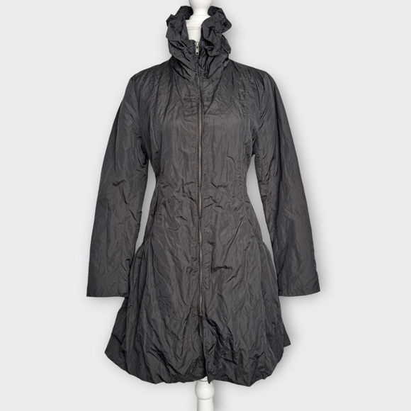 VTG UMBRALE Crinkle A Line Jacket XS Graphite Fleece Lined Ruffle Collar Y2K - Picture 15 of 15